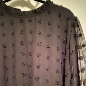 ChicSoul.com Lined Sheer Blouse Raised Dot Detail Ruffled Neckline and Cuffs 3X